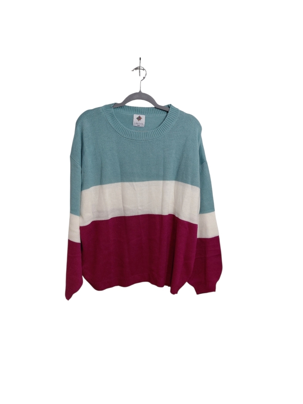Striped Crewneck Sweater in Teal, White & Magenta